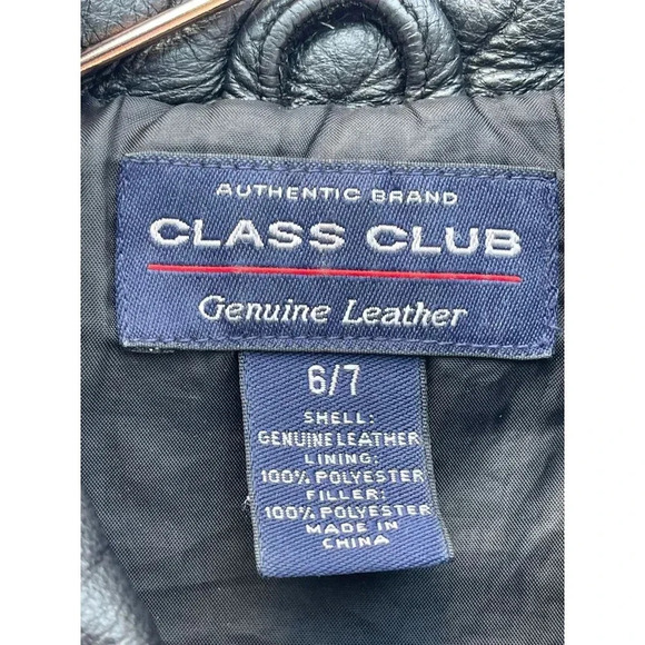Class Club Kids Long Sleeve Full Zip Leather Motorcycle Jacket Black Sz 6/7 - Picture 13 of 13